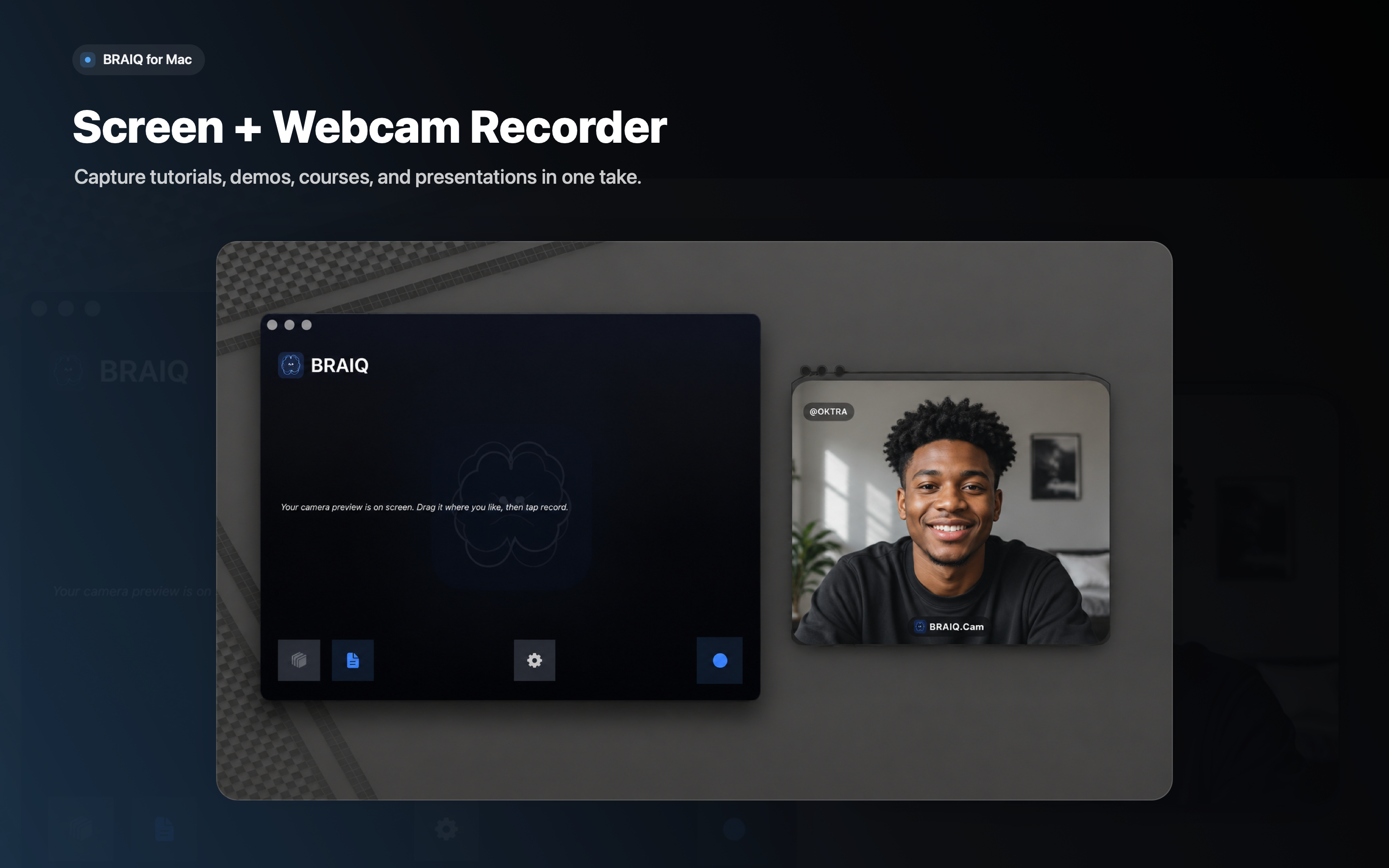 Screen and webcam recording on Mac