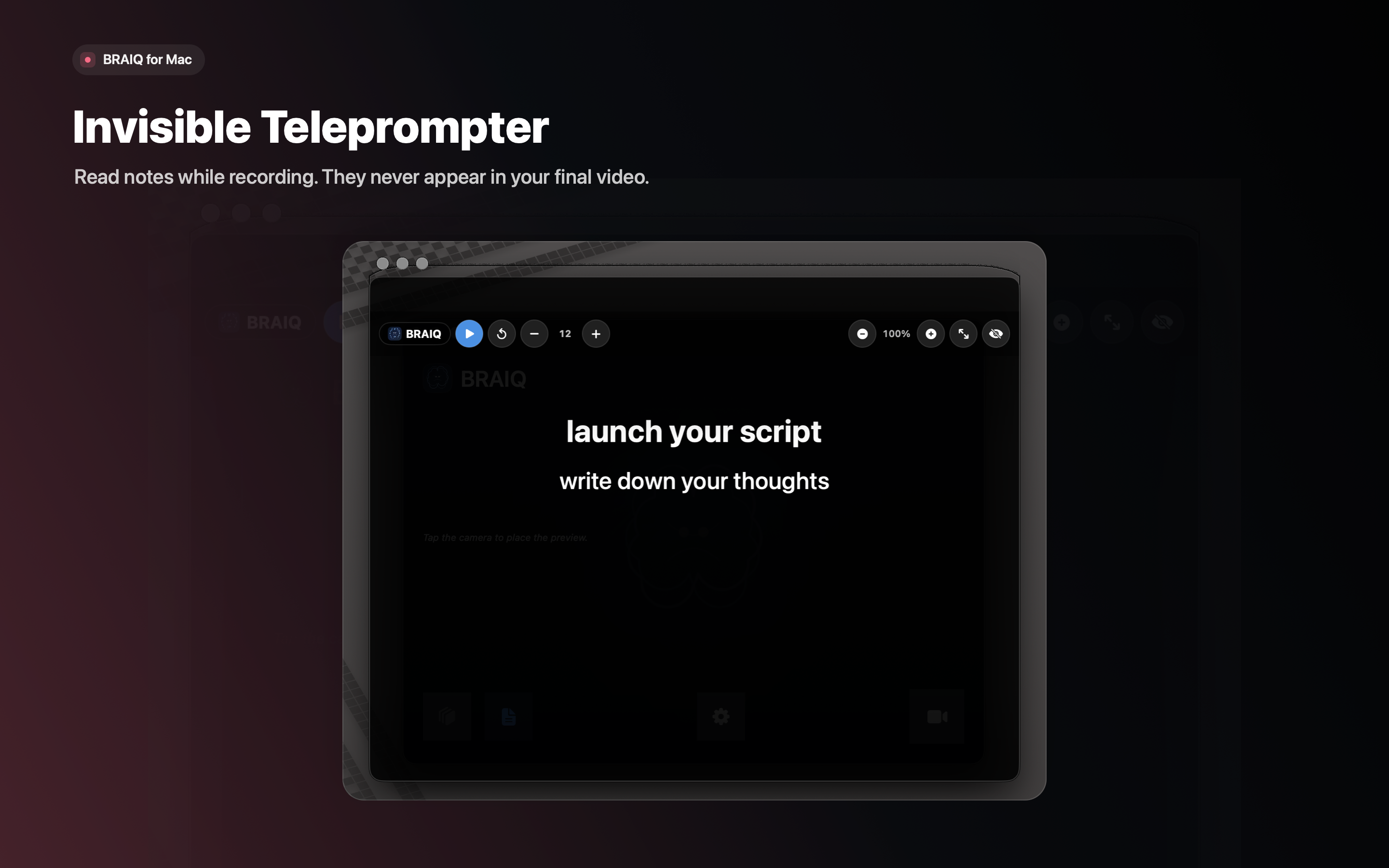 Invisible teleprompter overlay